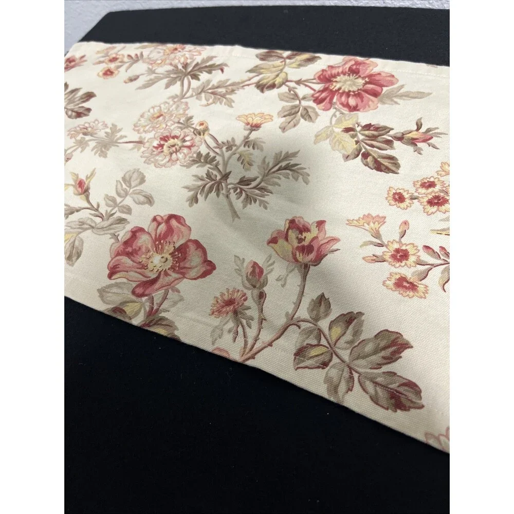 Green, burgundy, Yellow floral linen Table Runner 44” L X 24”W Decor Home